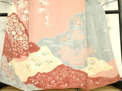 平和屋着物▽十日町　名門　滝泰謹製　訪問着　単衣　絞り　辻が花　金彩　正絹　逸品　DAAT9519az