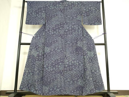平和屋着物▽上質な小紋 単衣 作家物 型染め 牡丹唐草文 正絹 逸品 DAAT9522az