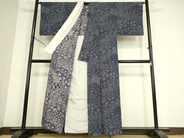 平和屋着物▽上質な小紋 単衣 作家物 型染め 牡丹唐草文 正絹 逸品 DAAT9522az