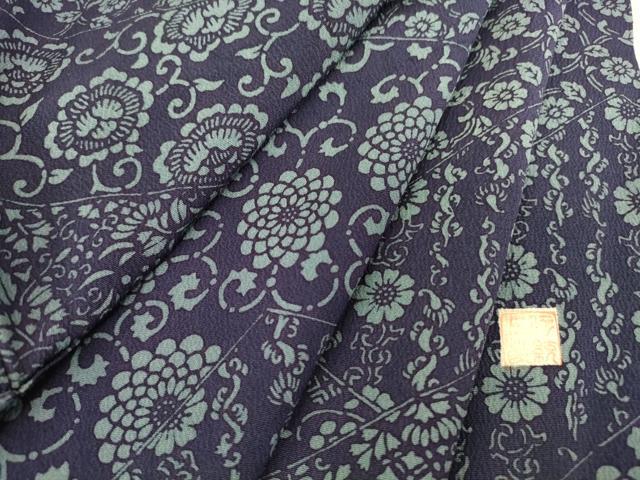 平和屋着物▽上質な小紋 単衣 作家物 型染め 牡丹唐草文 正絹 逸品 DAAT9522az