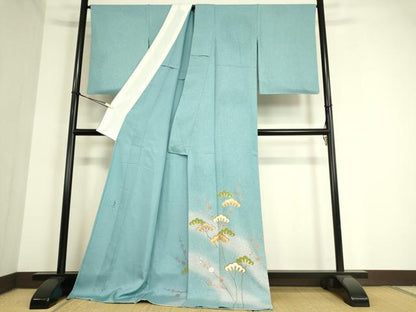 平和屋着物▽京友禅の第一人者　松井青々　色留袖　単衣　槍梅に松　たたき染め　金彩　正絹　逸品　DAAT9524az