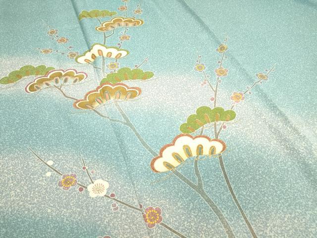 平和屋着物▽京友禅の第一人者　松井青々　色留袖　単衣　槍梅に松　たたき染め　金彩　正絹　逸品　DAAT9524az