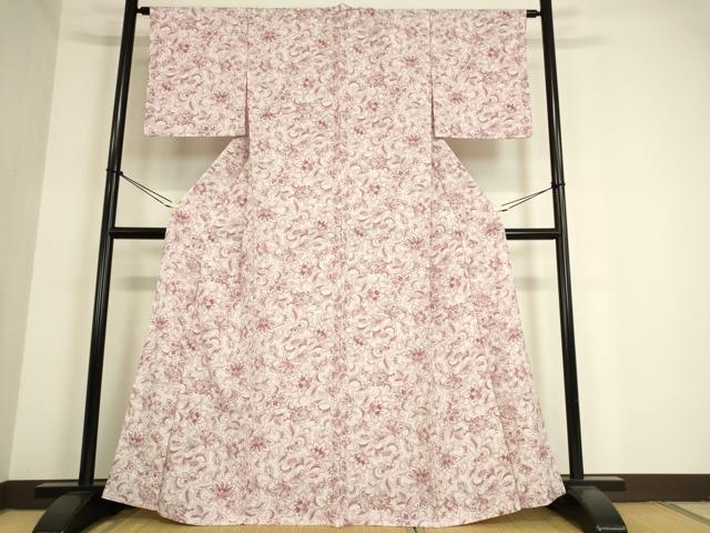 平和屋着物▽小紋 単衣 更紗花文 洗える着物 DAAT9526az