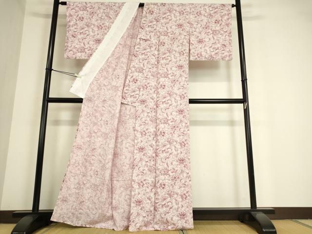平和屋着物▽小紋 単衣 更紗花文 洗える着物 DAAT9526az