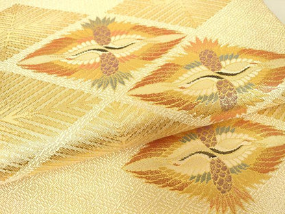 平和屋着物▼佐賀錦　六通柄袋帯　双鶴菱　金糸　正絹　逸品　DAAT9557az