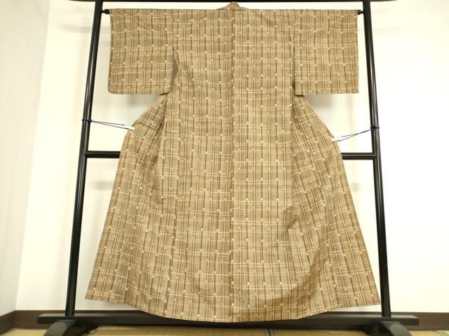 平和屋着物▽上質な紬 単衣 格子 正絹 逸品 DAAT9636az