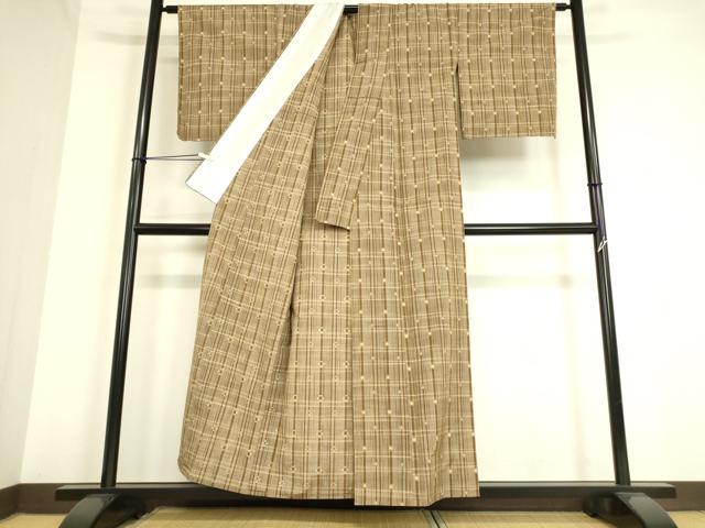平和屋着物▽上質な紬 単衣 格子 正絹 逸品 DAAT9636az