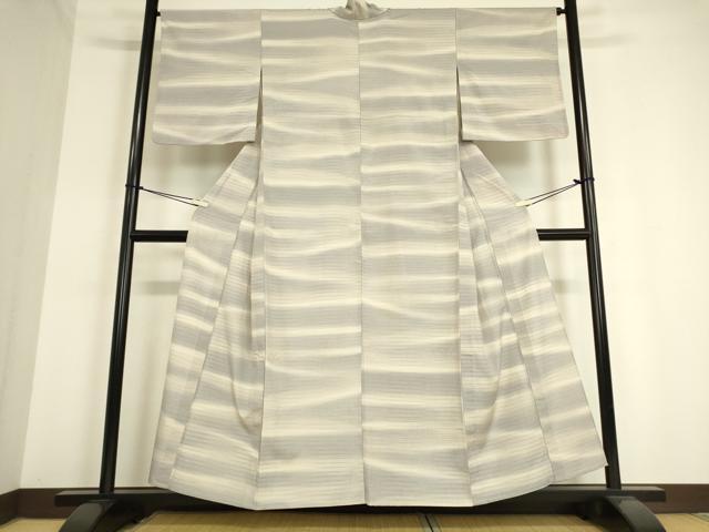 平和屋着物▽本塩沢 単衣 やまだ織 横段霞文 さが美扱い 正絹 逸品 DAAT9643az