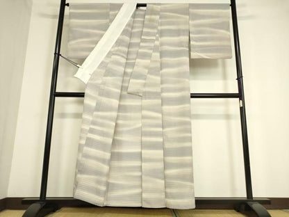 平和屋着物▽本塩沢 単衣 やまだ織 横段霞文 さが美扱い 正絹 逸品 DAAT9643az