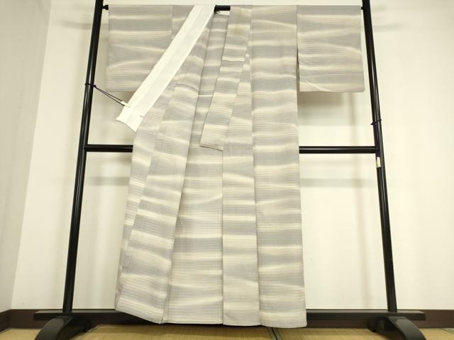 平和屋着物▽本塩沢 単衣 やまだ織 横段霞文 さが美扱い 正絹 逸品 DAAT9643az