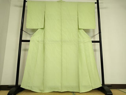 平和屋着物▽上質な色無地 単衣 霞地紋 若菜色 正絹 逸品 DAAT9644az