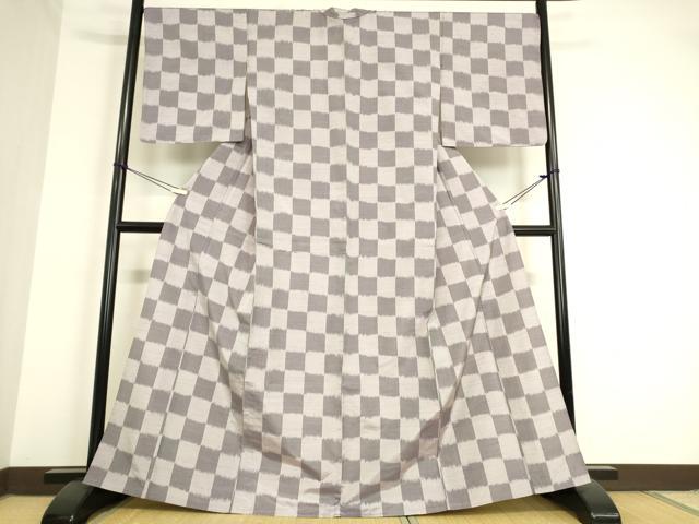 平和屋着物▽上質な紬 単衣 市松文 正絹 逸品 DAAT9647az