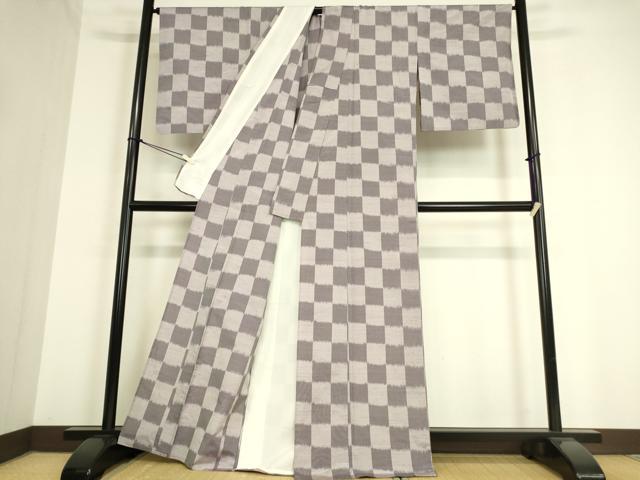 平和屋着物▽上質な紬 単衣 市松文 正絹 逸品 DAAT9647az