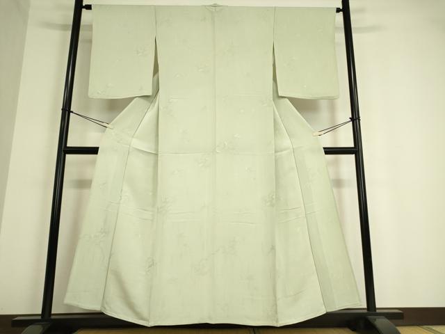 平和屋着物▽上質な色無地 単衣 草花地紋 青磁鼠色 正絹 逸品 DAAT9648az