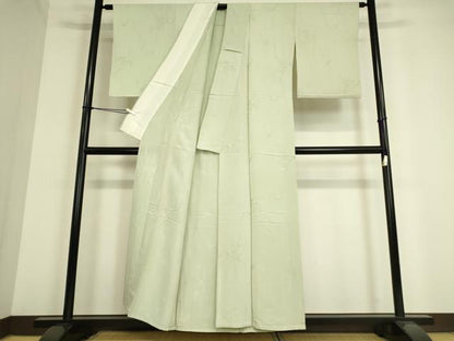 平和屋着物▽上質な色無地 単衣 草花地紋 青磁鼠色 正絹 逸品 DAAT9648az