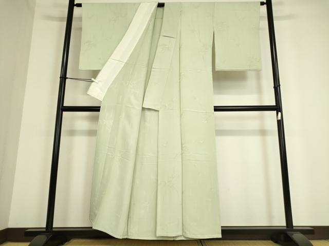 平和屋着物▽上質な色無地 単衣 草花地紋 青磁鼠色 正絹 逸品 DAAT9648az
