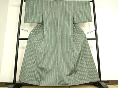 平和屋着物▽上質な紬 単衣 縞 正絹 逸品 DAAT9653az