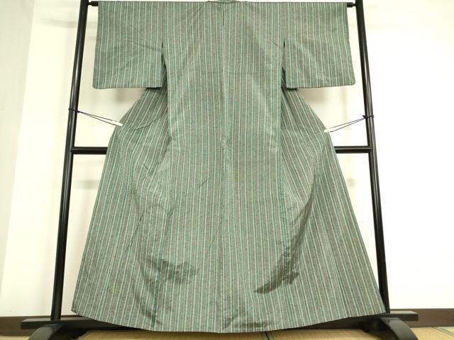 平和屋着物▽上質な紬 単衣 縞 正絹 逸品 DAAT9653az