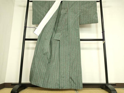 平和屋着物▽上質な紬 単衣 縞 正絹 逸品 DAAT9653az