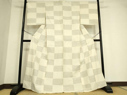 平和屋着物▽上質な紬 単衣 市松文 正絹 逸品 DAAT9654az