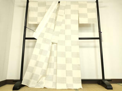 平和屋着物▽上質な紬 単衣 市松文 正絹 逸品 DAAT9654az