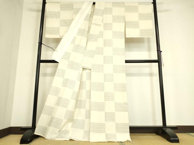 平和屋着物▽上質な紬 単衣 市松文 正絹 逸品 DAAT9654az