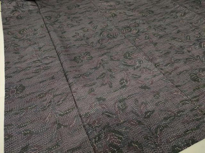 平和屋着物▽上質な紬 単衣 草花文 正絹 逸品 DAAT9655az