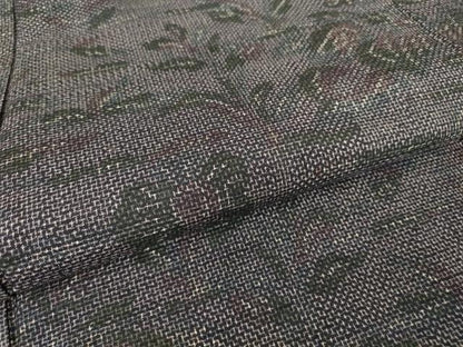 平和屋着物▽上質な紬 単衣 草花文 正絹 逸品 DAAT9655az
