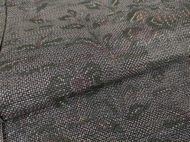 平和屋着物▽上質な紬 単衣 草花文 正絹 逸品 DAAT9655az