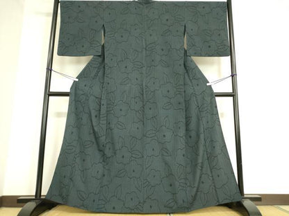 平和屋着物▽本塩沢 単衣 草花文 正絹 逸品 DAAT9656az