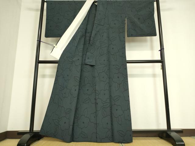 平和屋着物▽本塩沢 単衣 草花文 正絹 逸品 DAAT9656az