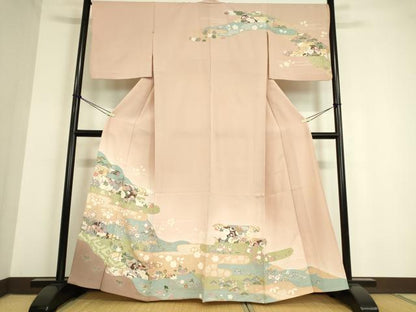平和屋着物▽訪問着 単衣 吉祥花鳥文 暈し染め 金銀彩 正絹 逸品 DAAT9658az
