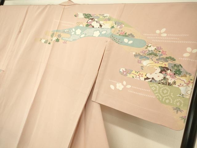 平和屋着物▽訪問着 単衣 吉祥花鳥文 暈し染め 金銀彩 正絹 逸品 DAAT9658az