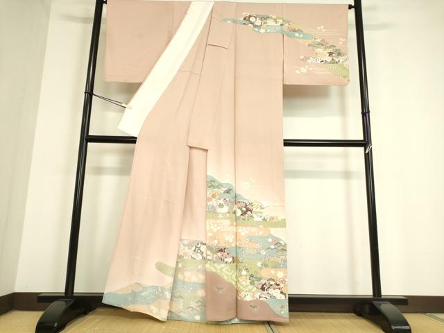 平和屋着物▽訪問着 単衣 吉祥花鳥文 暈し染め 金銀彩 正絹 逸品 DAAT9658az