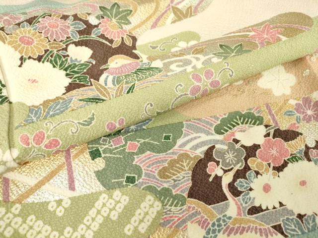 平和屋着物▽訪問着 単衣 吉祥花鳥文 暈し染め 金銀彩 正絹 逸品 DAAT9658az