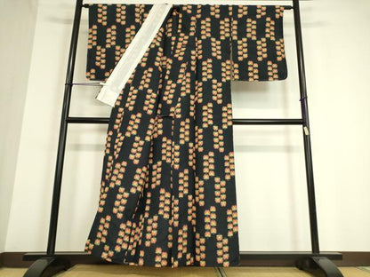 平和屋着物▽上質な紬 単衣 草花文 正絹 逸品 未使用 DAAT9661az