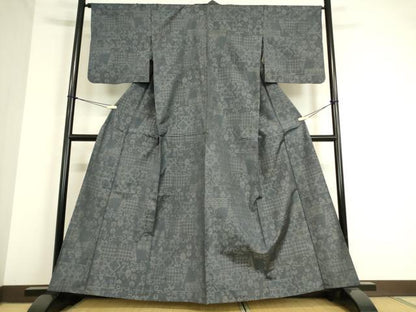平和屋着物▽本場大島紬 単衣 7マルキ 幾何学文 正絹 逸品 DAAT9668az
