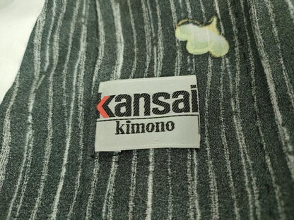 平和屋着物▽世界的ファッションデザイナー　山本寛斎　kansaiブランド　小紋　単衣　舞梅文　黒地　洗える着物　DAAT9674az