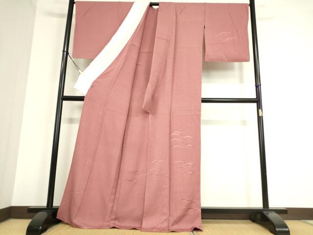 平和屋着物▽訪問着 単衣 総刺繍 梅雨芝文 長春色 正絹 逸品 未使用 DAAT9677az