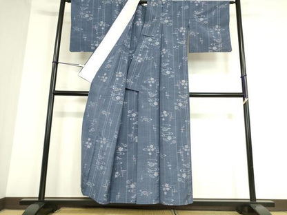平和屋着物▽上質な紬 単衣 流水花文 正絹 逸品 DAAT9682az
