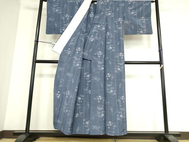 平和屋着物▽上質な紬 単衣 流水花文 正絹 逸品 DAAT9682az