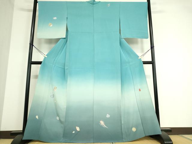 平和屋着物▽訪問着　単衣　作家物　貝　暈し染め　正絹　逸品　DAAT9685az