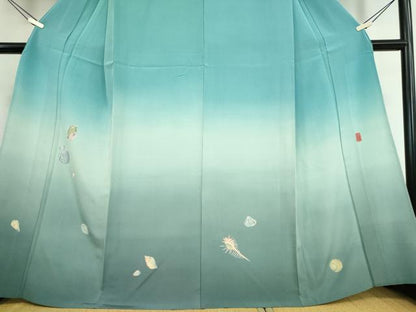平和屋着物▽訪問着　単衣　作家物　貝　暈し染め　正絹　逸品　DAAT9685az