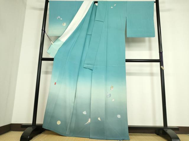 平和屋着物▽訪問着　単衣　作家物　貝　暈し染め　正絹　逸品　DAAT9685az