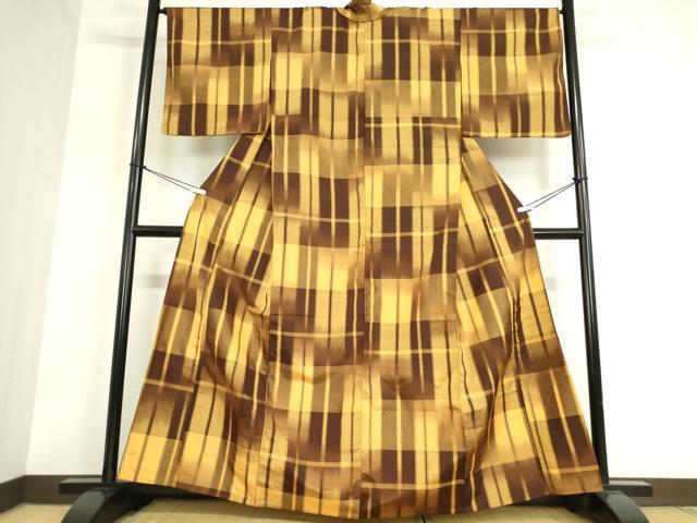 平和屋着物▽上質な紬 単衣 格子 正絹 逸品 DAAQ4540az
