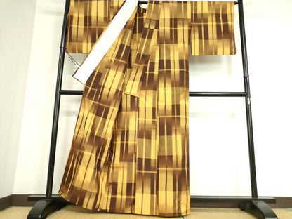 平和屋着物▽上質な紬 単衣 格子 正絹 逸品 DAAQ4540az