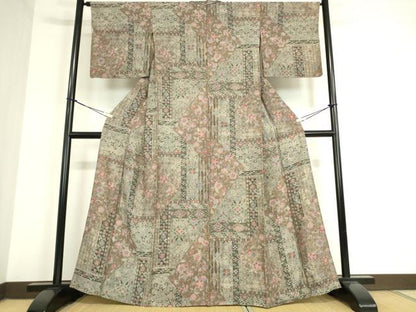 平和屋着物▽上質な小紋 単衣 更紗花文 正絹 逸品 DAAT9692az