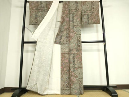 平和屋着物▽上質な小紋 単衣 更紗花文 正絹 逸品 DAAT9692az