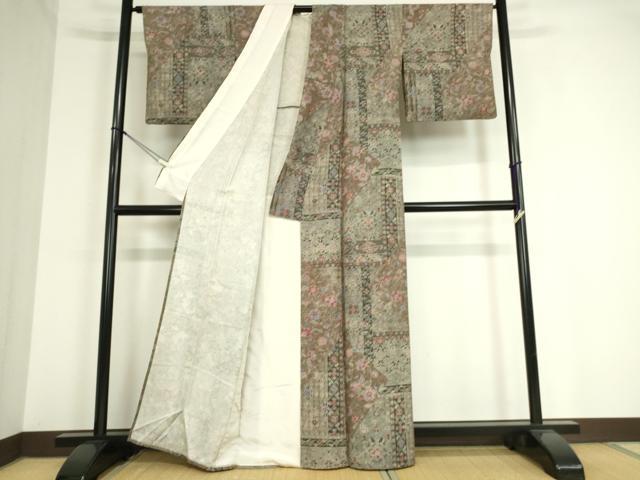 平和屋着物▽上質な小紋 単衣 更紗花文 正絹 逸品 DAAT9692az
