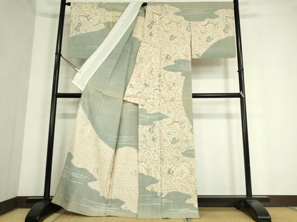平和屋着物▽訪問着 単衣 紬地 絞り 辻が花 正絹 逸品 DAAT9701az
